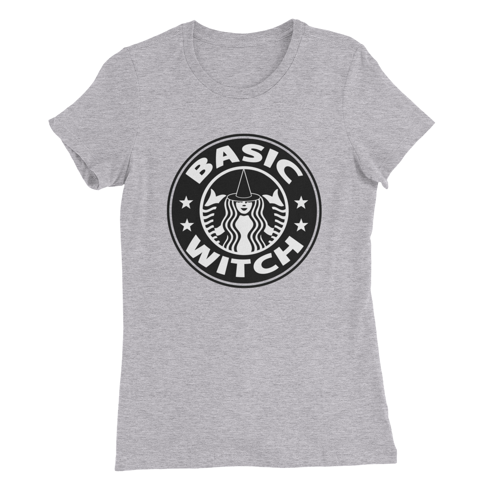 Basic Witch Starbucks Style Ladies T Shirt Athletic Heather M