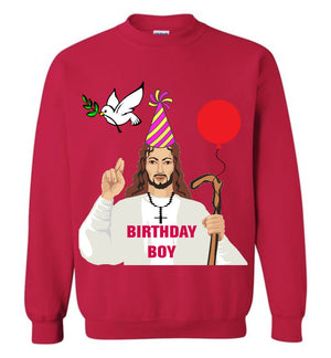 Jesus Birthday Boy Ugly Christmas Sweatshirt Cherry Red Mens