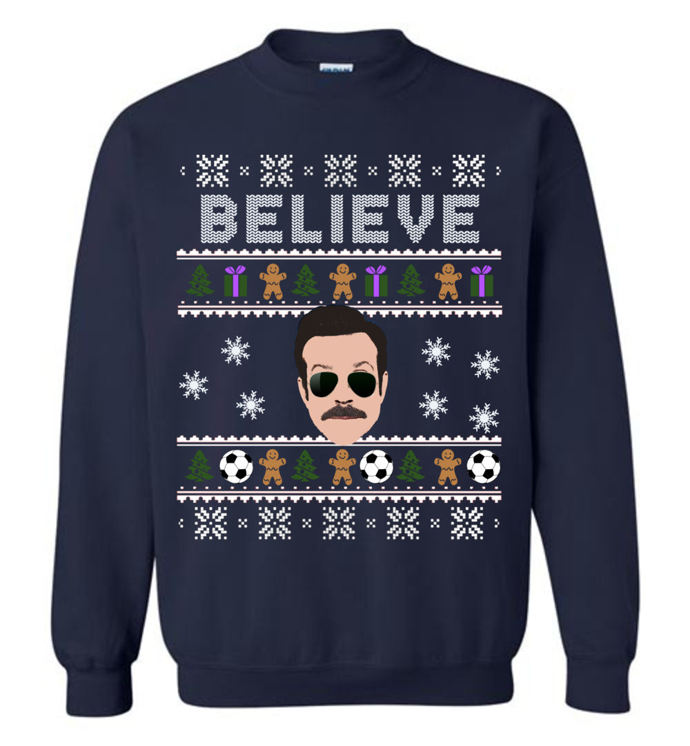 Ted Lasso Believe Christmas Sweater Navy