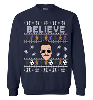Ted Lasso Believe Christmas Sweater Navy