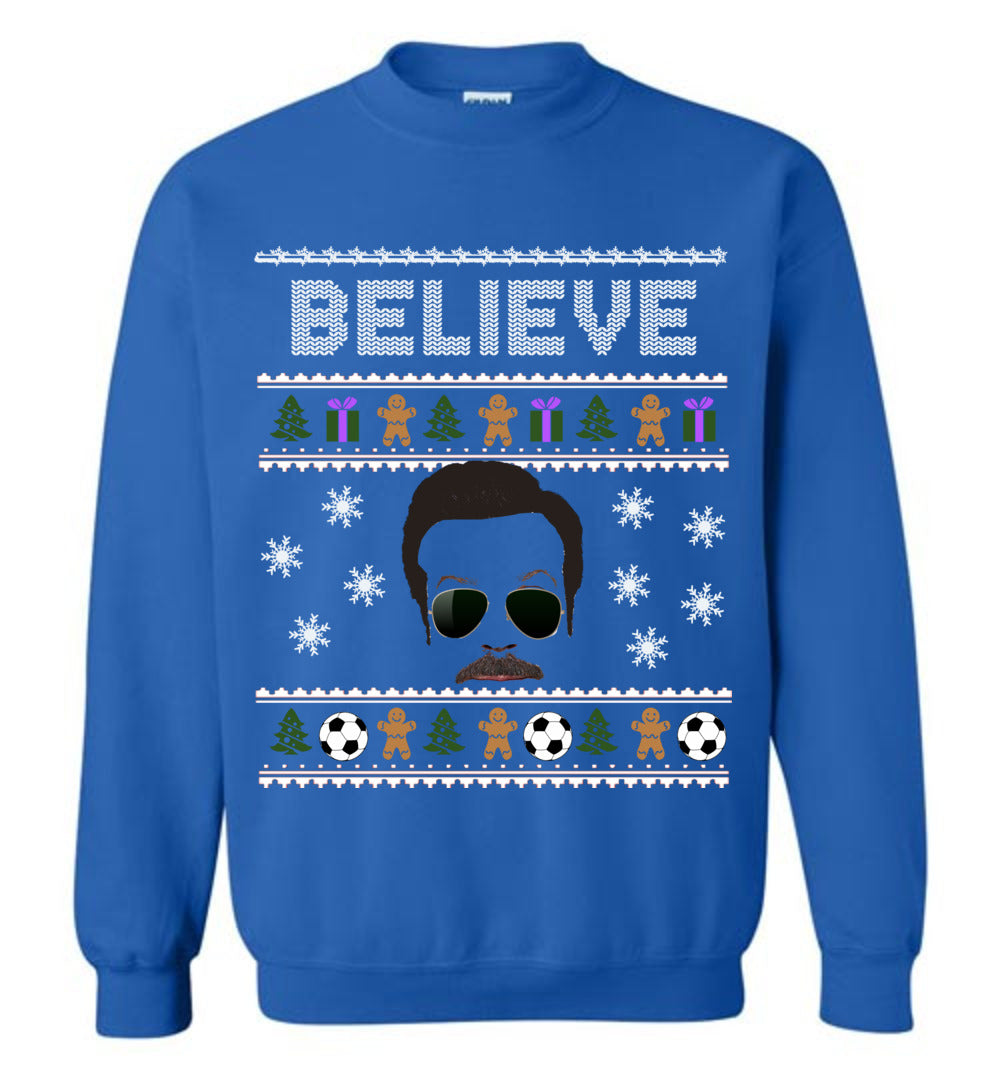 Ted Lasso Believe Christmas Sweater Blue